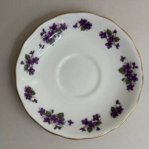 Queen Anne Bone China Saucer Plate Purple Violets Gold Trim England